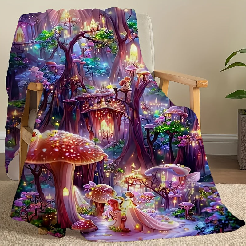 Giftoluck Fantasy Mushroom Forest Cozy Flannel Throw Blanket