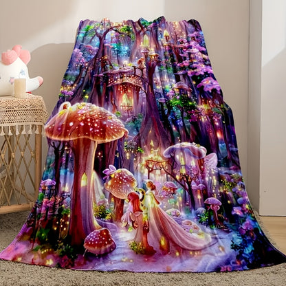 Giftoluck Fantasy Mushroom Forest Cozy Flannel Throw Blanket