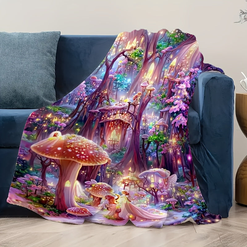 Giftoluck Fantasy Mushroom Forest Cozy Flannel Throw Blanket