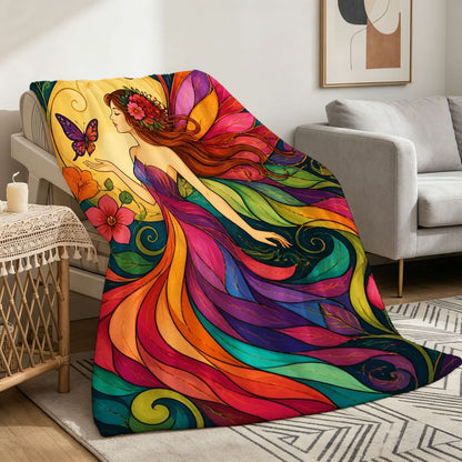 Aonana Psychedelic Fairy Fantasy Flannel Throw Blanket