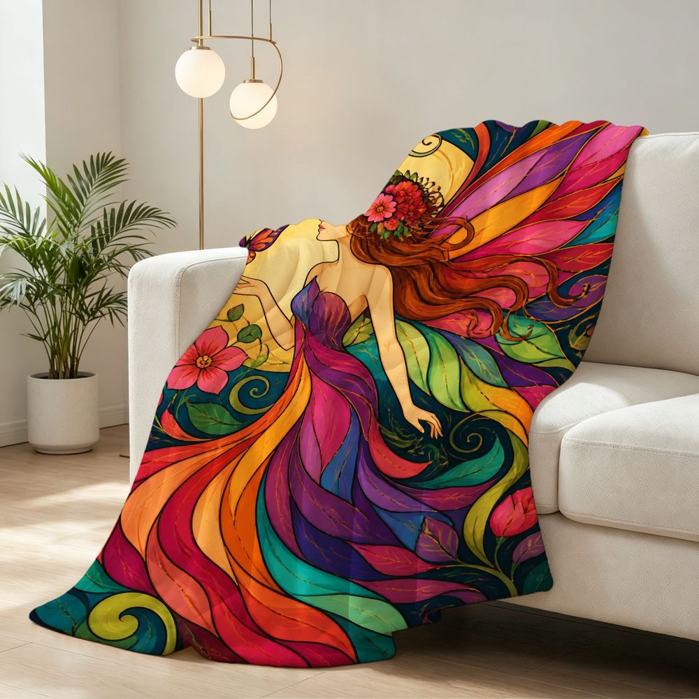 Aonana Psychedelic Fairy Fantasy Flannel Throw Blanket