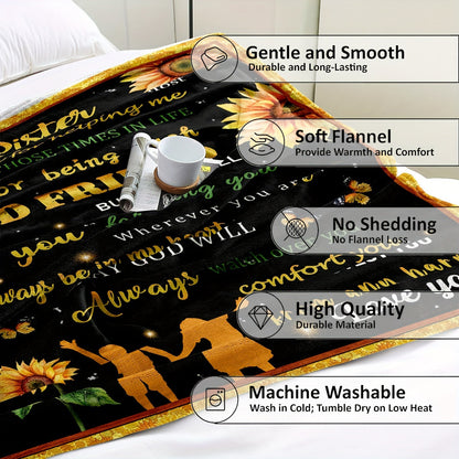Aonana “To My Sister” Sunflower & Butterfly Inspirational Flannel Throw Blanket