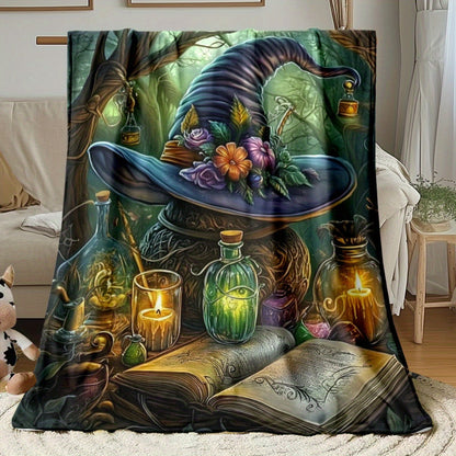 Aonana Witch on Books Magical Flannel Throw Blanket