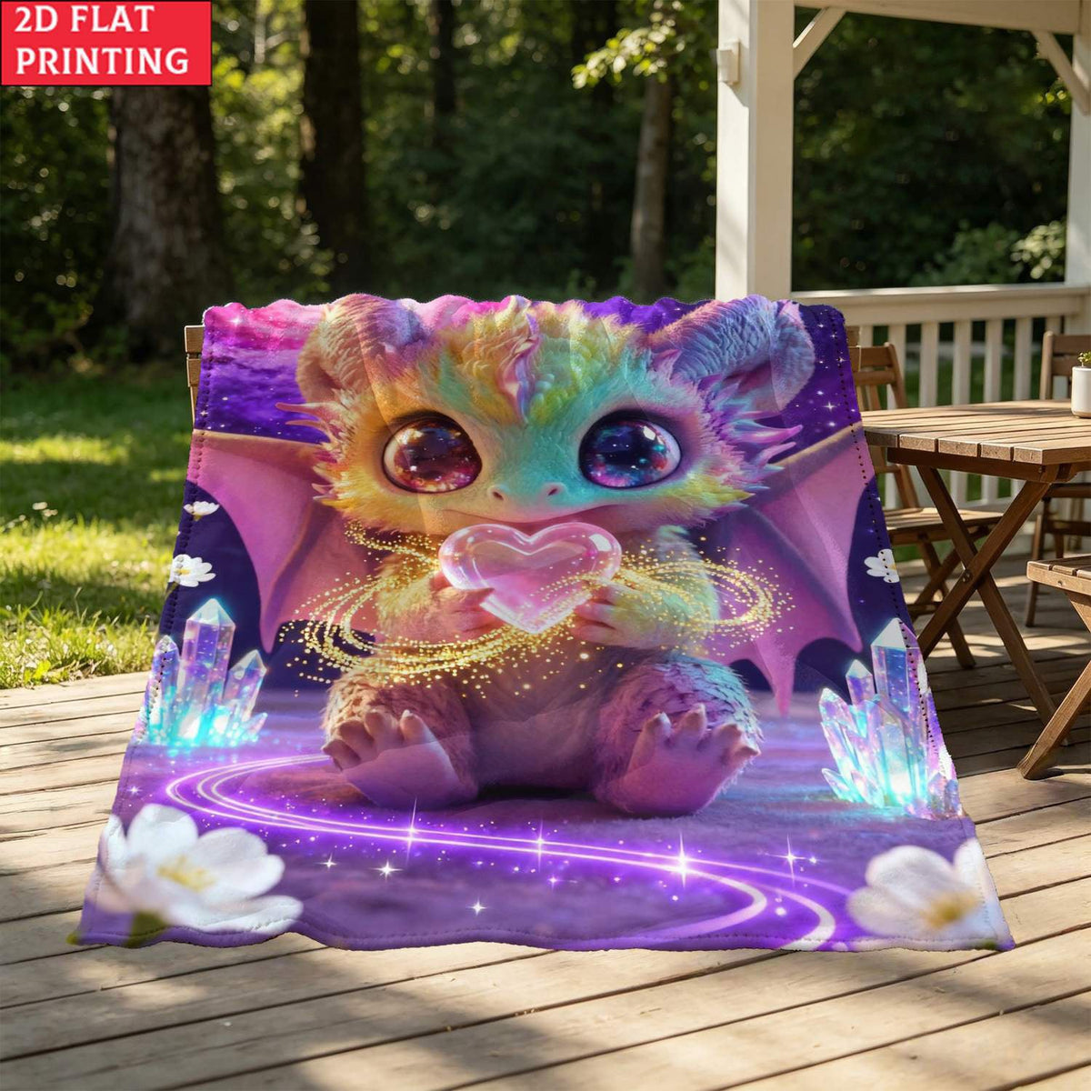 Aonana Rainbow Crystal Dragon Flannel Throw Blanket