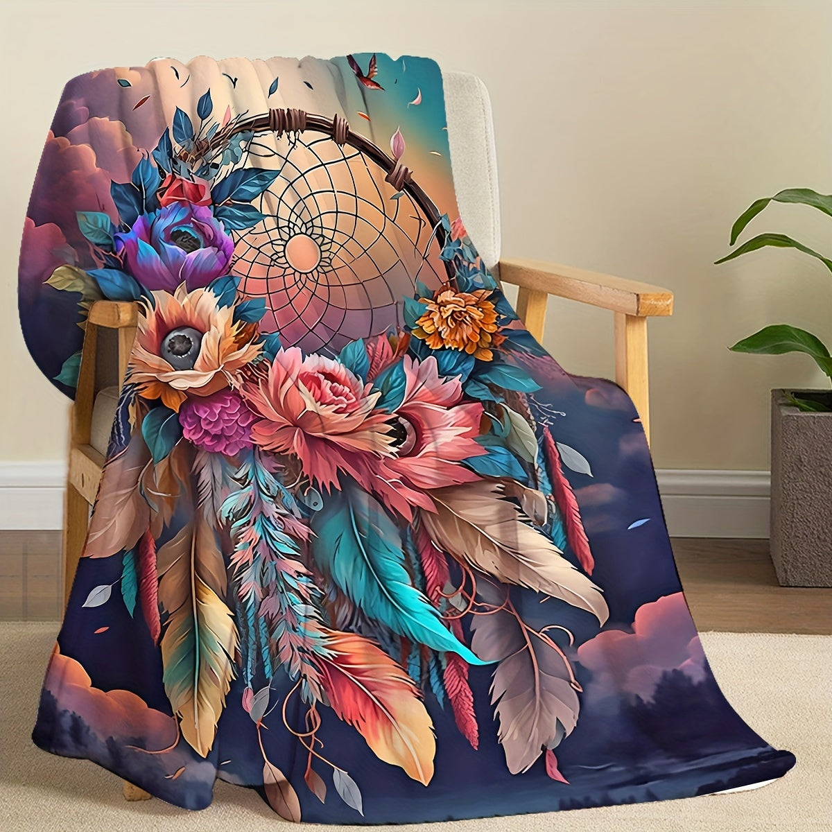 Giftoluck Dreamcatcher Print Cozy Flannel Throw Blanket