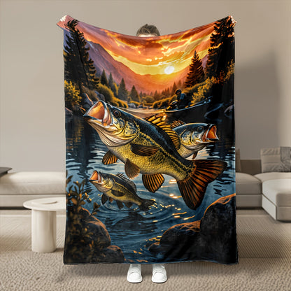 GiftoLuck Fishing Lover Flannel Blanket Soft Cozy Sofa Throw
