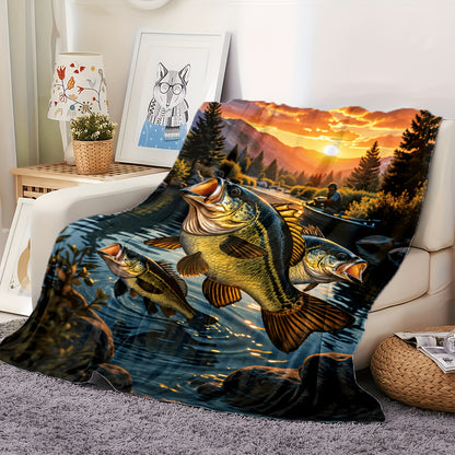 GiftoLuck Fishing Lover Flannel Blanket Soft Cozy Sofa Throw
