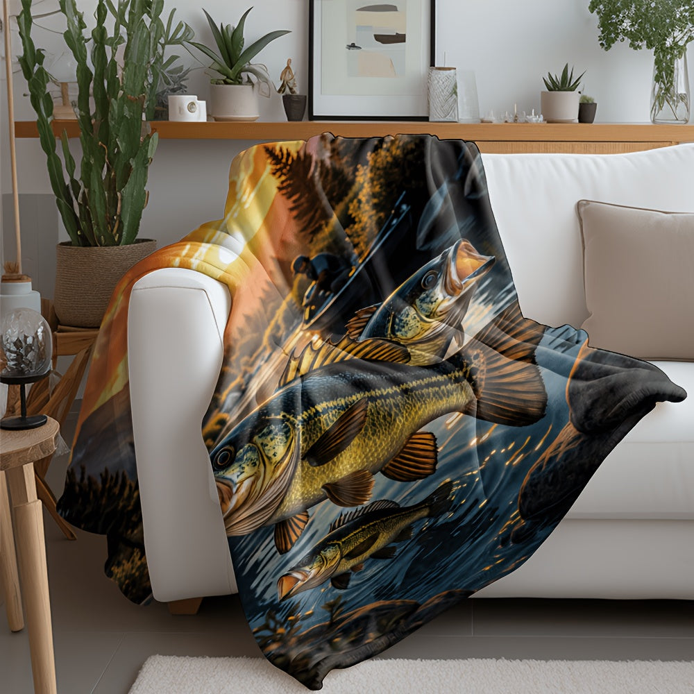 GiftoLuck Fishing Lover Flannel Blanket Soft Cozy Sofa Throw