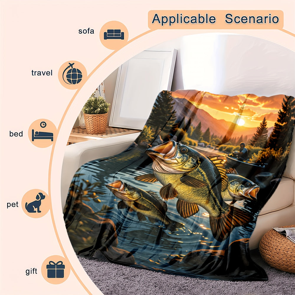 GiftoLuck Fishing Lover Flannel Blanket Soft Cozy Sofa Throw