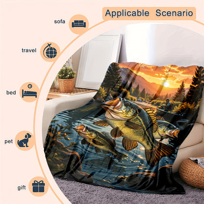 GiftoLuck Fishing Lover Flannel Blanket Soft Cozy Sofa Throw