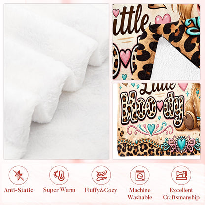🐂【Highland Cow Series】Cute Bowknot Highland Cow Print Flannel Blanket Soft Warm Multi-purpose Gift Blanket For All Seasons