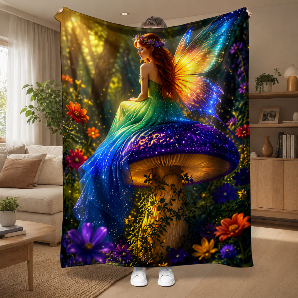 Giftoluck Fantasy Mushroom Forest Cozy Flannel Throw Blanket