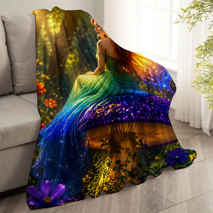 Giftoluck Fantasy Mushroom Forest Cozy Flannel Throw Blanket