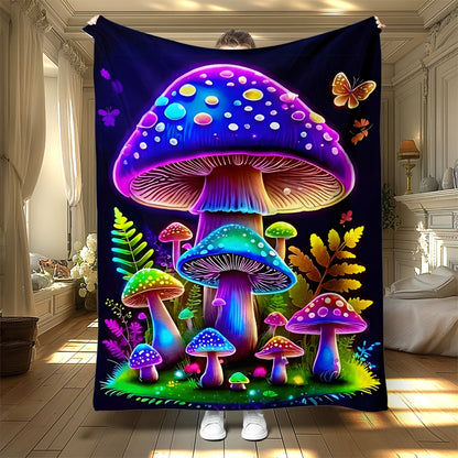 Giftoluck Fantasy Mushroom Forest Cozy Flannel Throw Blanket