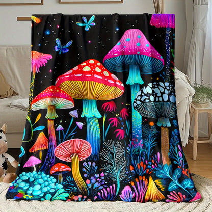 Giftoluck Fantasy Mushroom Forest Cozy Flannel Throw Blanket