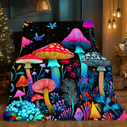 Giftoluck Fantasy Mushroom Forest Cozy Flannel Throw Blanket