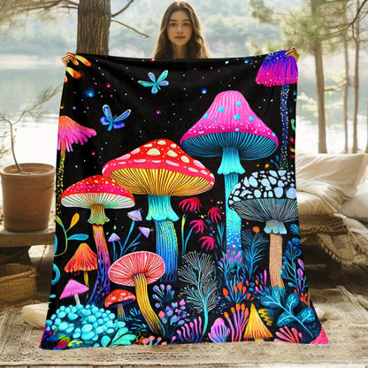 Giftoluck Fantasy Mushroom Forest Cozy Flannel Throw Blanket