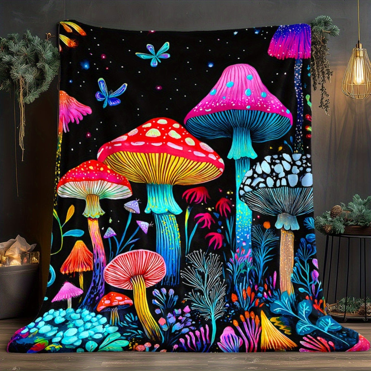 Giftoluck Fantasy Mushroom Forest Cozy Flannel Throw Blanket