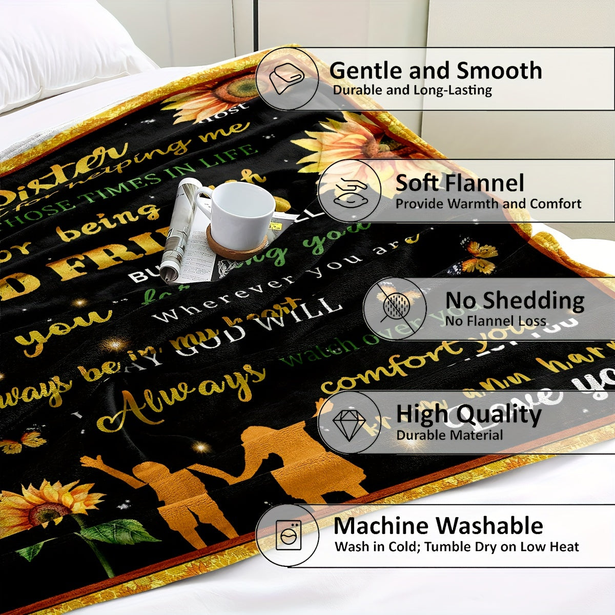 GiftoLuck “To My Sister” Flannel Blanket – Soft, Warm & Heartfelt Gift for Sister