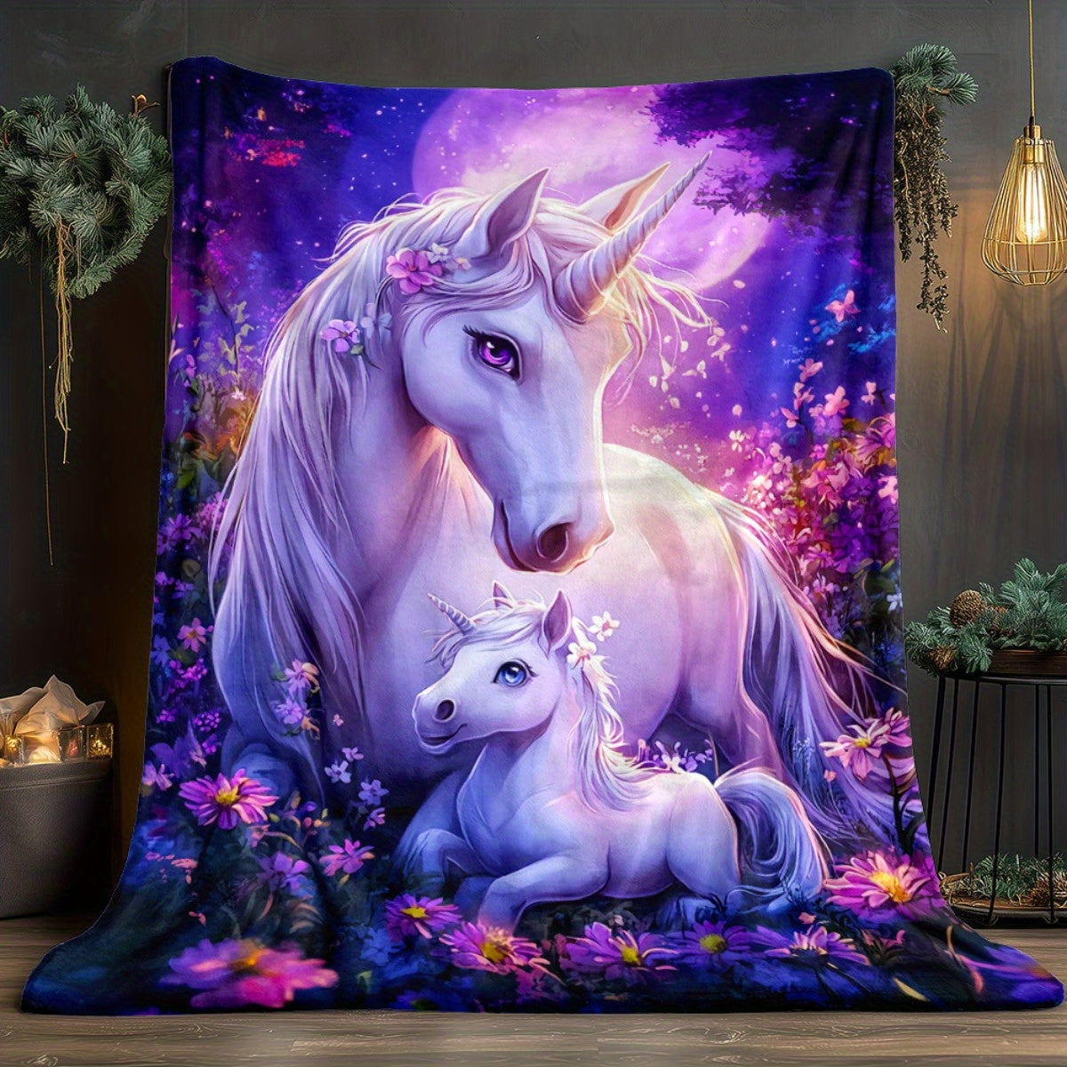 Giftoluck Cozy Unicorn Fairy Flannel Throw Blanket
