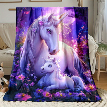 Giftoluck Cozy Unicorn Fairy Flannel Throw Blanket