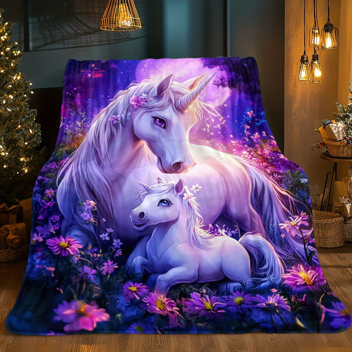 Giftoluck Cozy Unicorn Fairy Flannel Throw Blanket