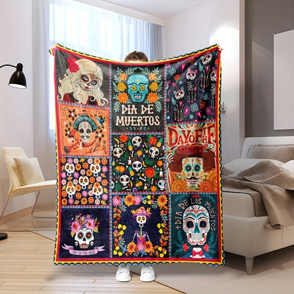 Aonana Halloween Skull Witch Flannel Blanket