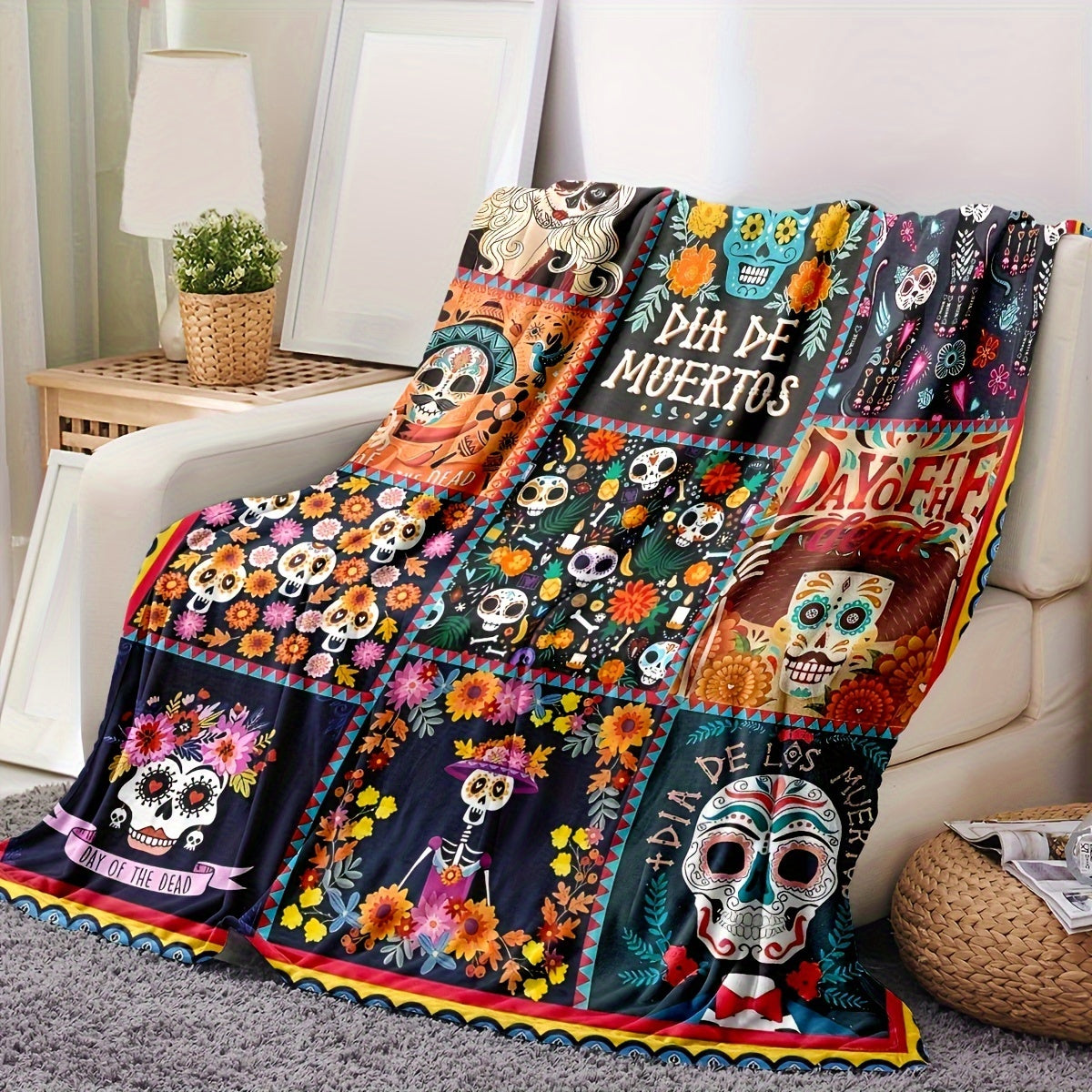 Aonana Halloween Skull Witch Flannel Blanket