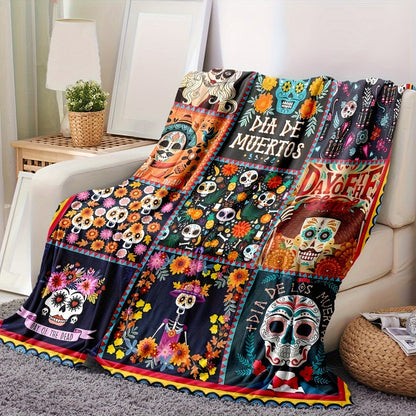 Aonana Halloween Skull Witch Flannel Blanket