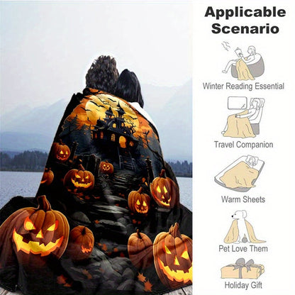 Aonana Halloween Horror Castle Flannel Blanket