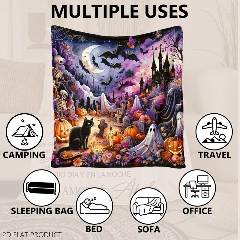 Aonana Whimsical Halloween Spooky Flannel Throw Blanket