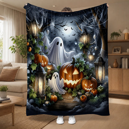 Aonana Halloween Ghosts Pumpkins Lanterns Flannel Throw Blanket