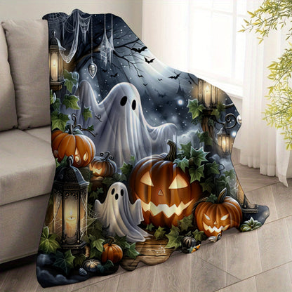 Aonana Halloween Ghosts Pumpkins Lanterns Flannel Throw Blanket