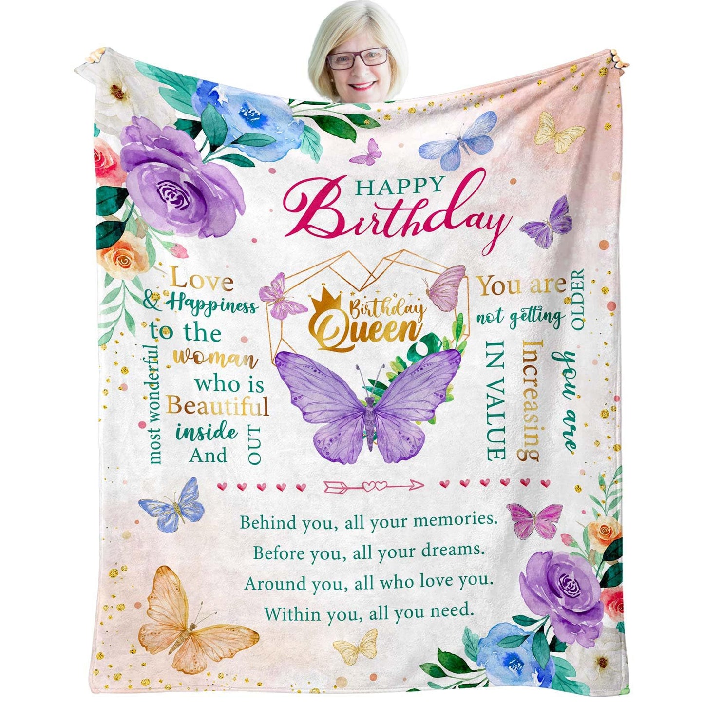 GiftoLuck “Happy Birthday” Flannel Blanket – Soft, Warm & Heartfelt Birthday Gift for Mom,Wife
