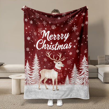 Aonana Merry Christmas Scarf Deer Printed Flannel Blanket