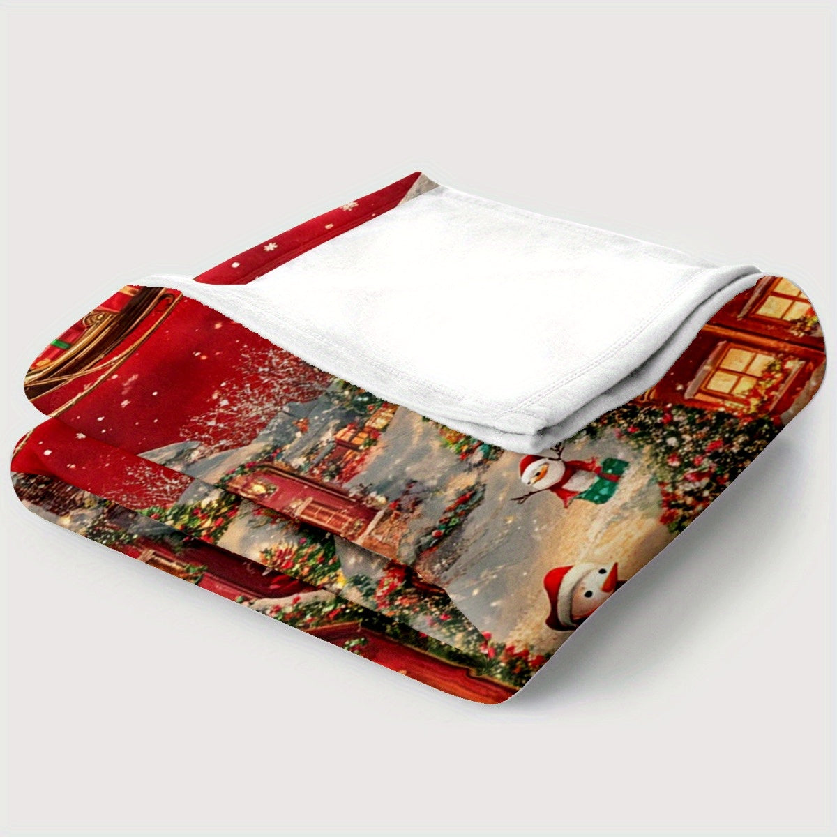 GiftoLuck Festive Santa Claus & Reindeer Christmas Flannel Throw Blanket