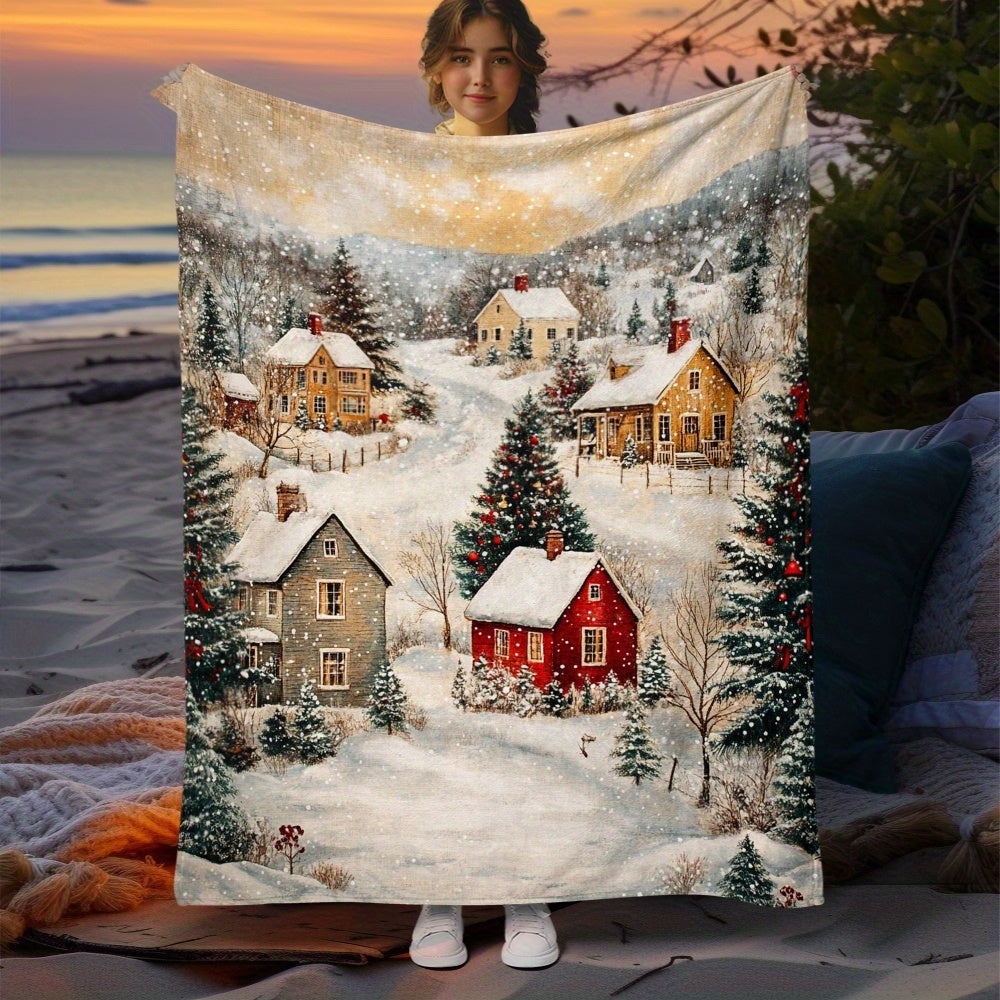 GiftoLuck Festive Santa Claus & Reindeer Christmas Flannel Throw Blanket