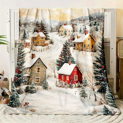 GiftoLuck Festive Santa Claus & Reindeer Christmas Flannel Throw Blanket