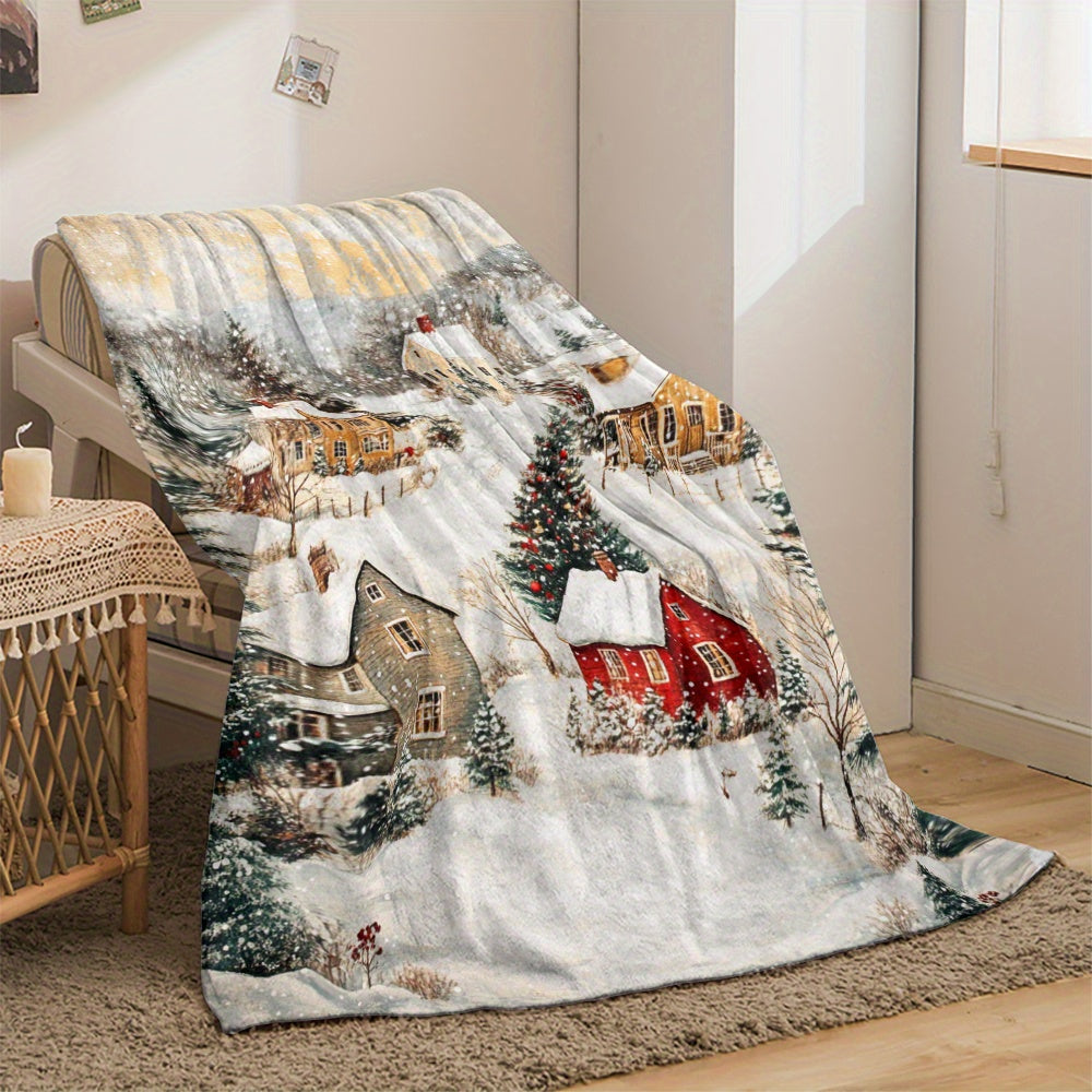 GiftoLuck Festive Santa Claus & Reindeer Christmas Flannel Throw Blanket