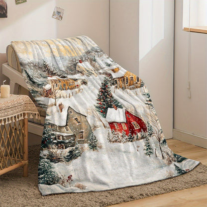 GiftoLuck Festive Santa Claus & Reindeer Christmas Flannel Throw Blanket
