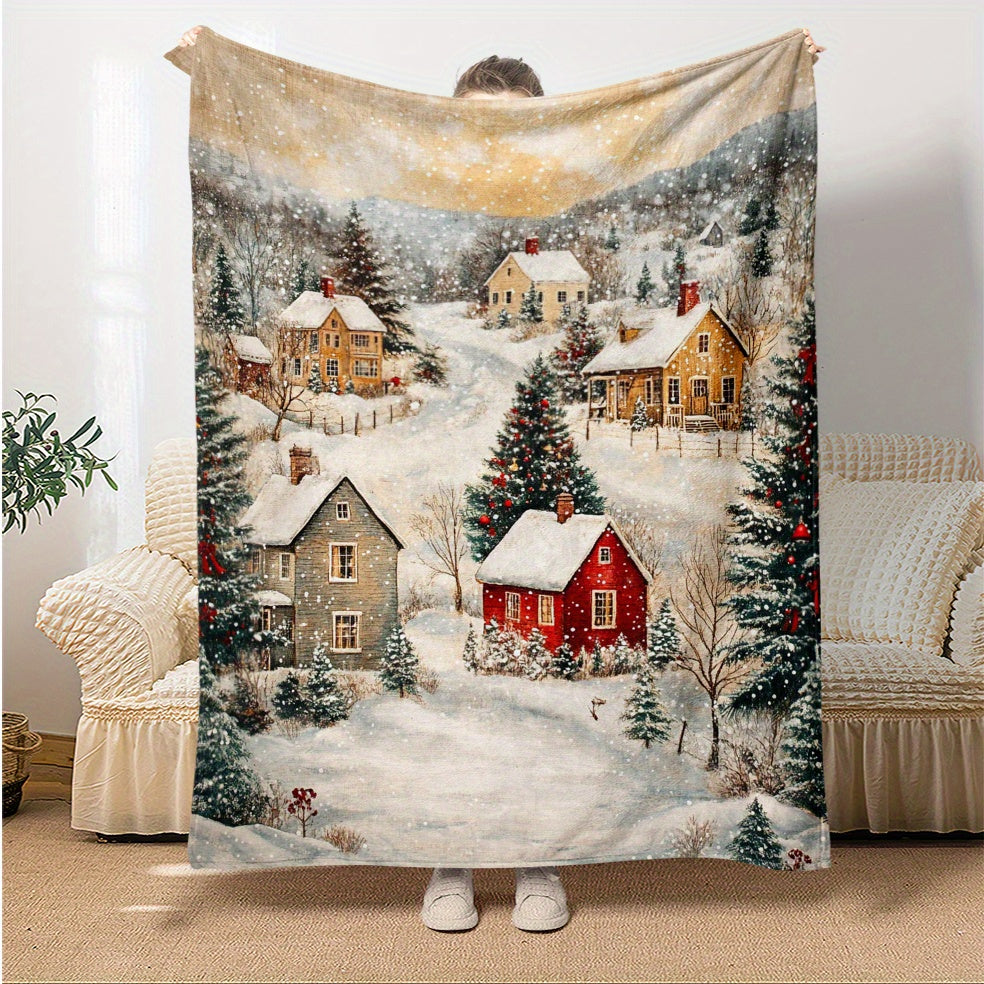 GiftoLuck Festive Santa Claus & Reindeer Christmas Flannel Throw Blanket