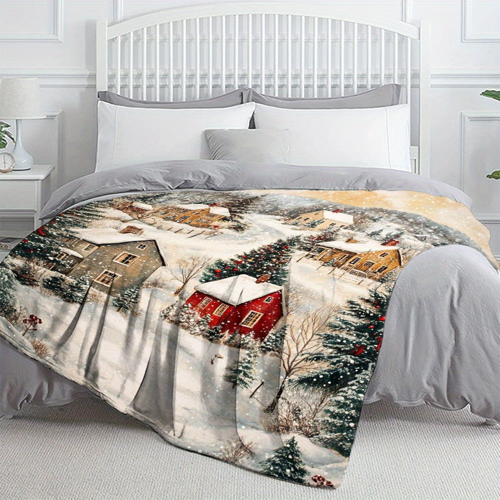 GiftoLuck Festive Santa Claus & Reindeer Christmas Flannel Throw Blanket