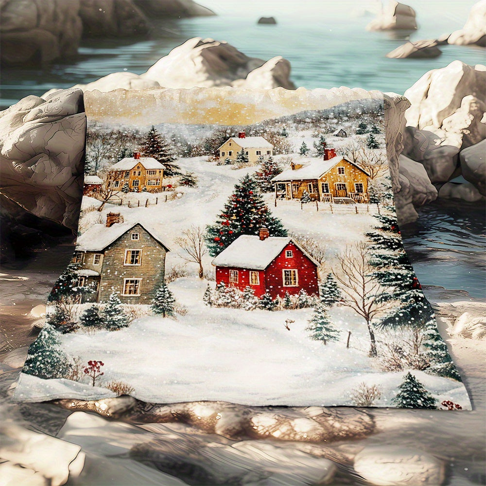 GiftoLuck Festive Santa Claus & Reindeer Christmas Flannel Throw Blanket