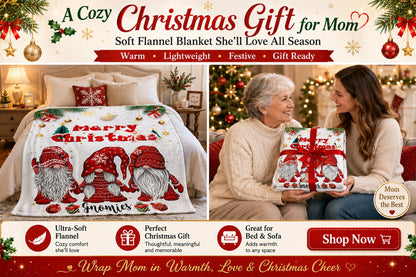 Aonana Merry Christmas Gnomies Print Flannel Blanket