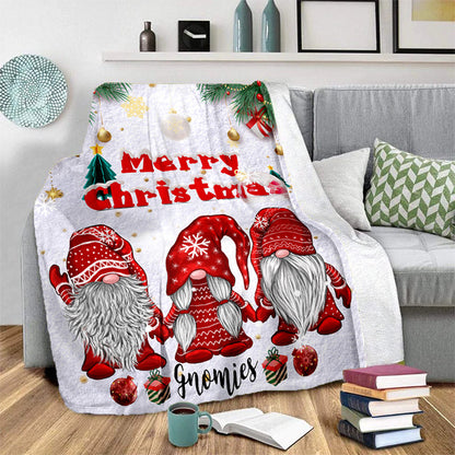Aonana Merry Christmas Gnomies Print Flannel Blanket