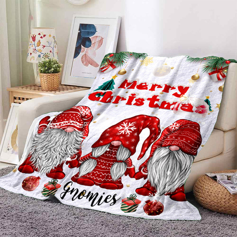 Aonana Merry Christmas Gnomies Print Flannel Blanket