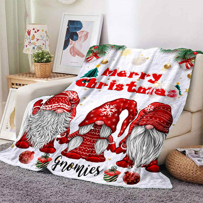 Aonana Merry Christmas Gnomies Print Flannel Blanket
