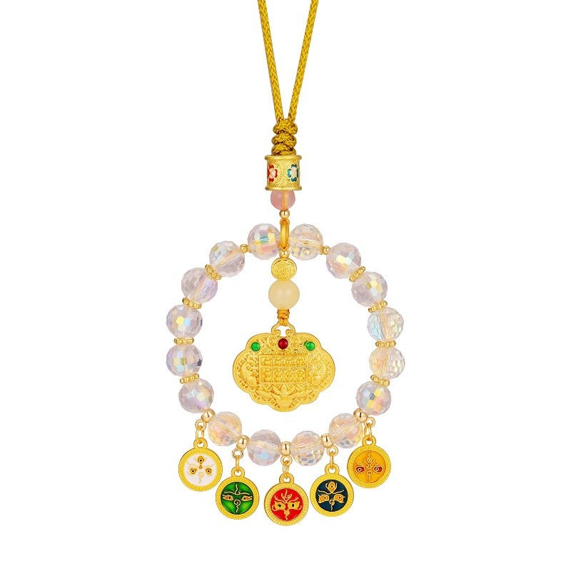 GiftoLuck 5-way God of Wealth Colorful Crystal Glass Car Pendant