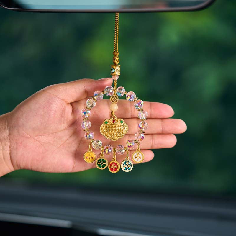 GiftoLuck 5-way God of Wealth Colorful Crystal Glass Car Pendant