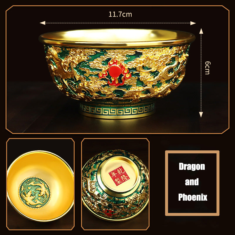 GiftoLuck 1-Piece Antique Gilded Carved Floral Enamel Alloy Fortune Bowl